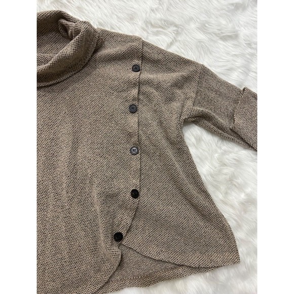 Retrelogy Sweater Womens Size 2X Tan Knit 3/4 Sleeve Button Pullover Cowl Neck - Picture 2 of 5